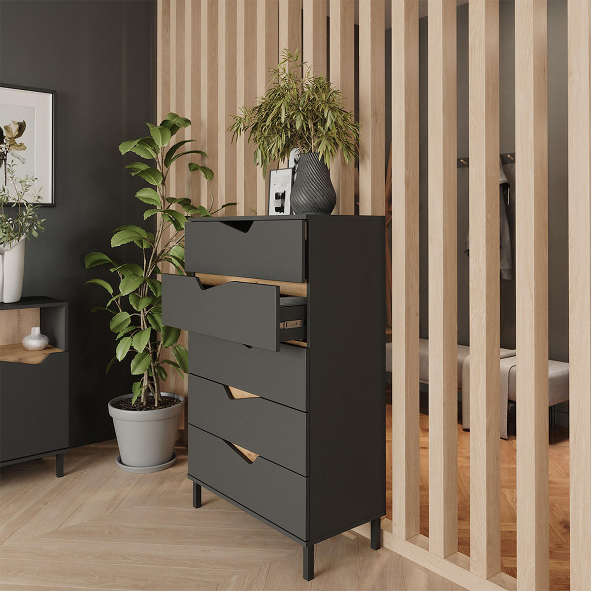 KREDENC Marelle Antracit/Artisan - antracitová, kompozitní dřevo (76/120/38cm) - Vicco