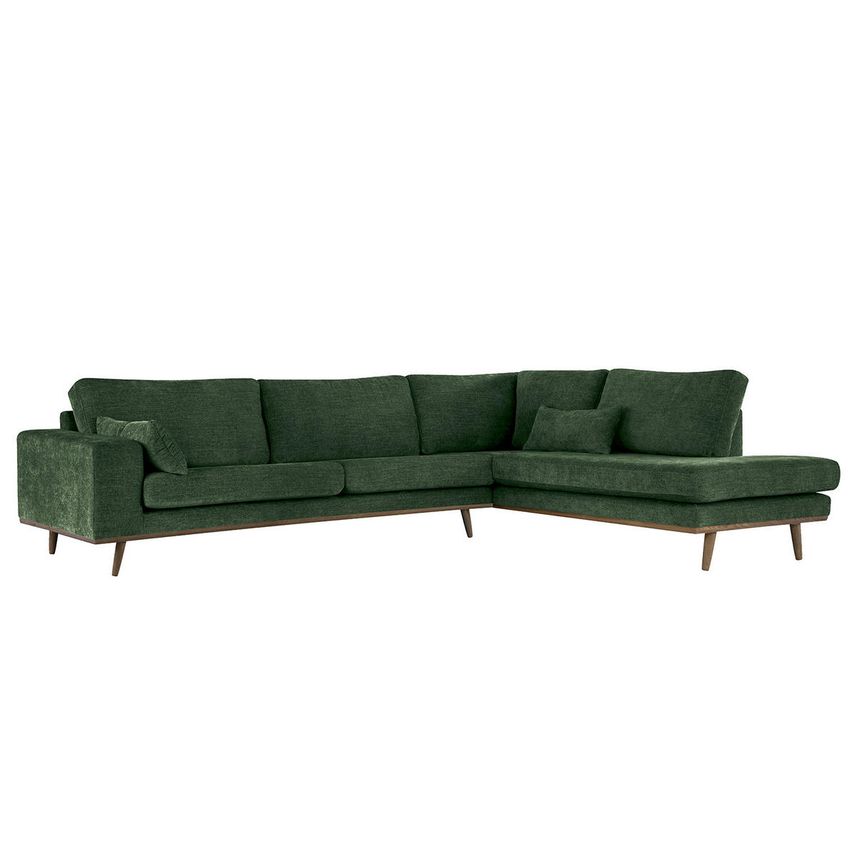 ECKSOFA mit Ottomane - Dunkelgrün/Eichefarben, Eichenholz/Textil (287/219cm) - home24