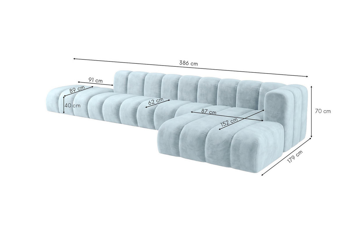 ECKSOFA Modulares In L-Form Mit Hocker, Velvet-Stoff Riviera, Babyblau, Rechts, GRAND - Hellblau, Holz (386/179cm) - Kaiser Möbel