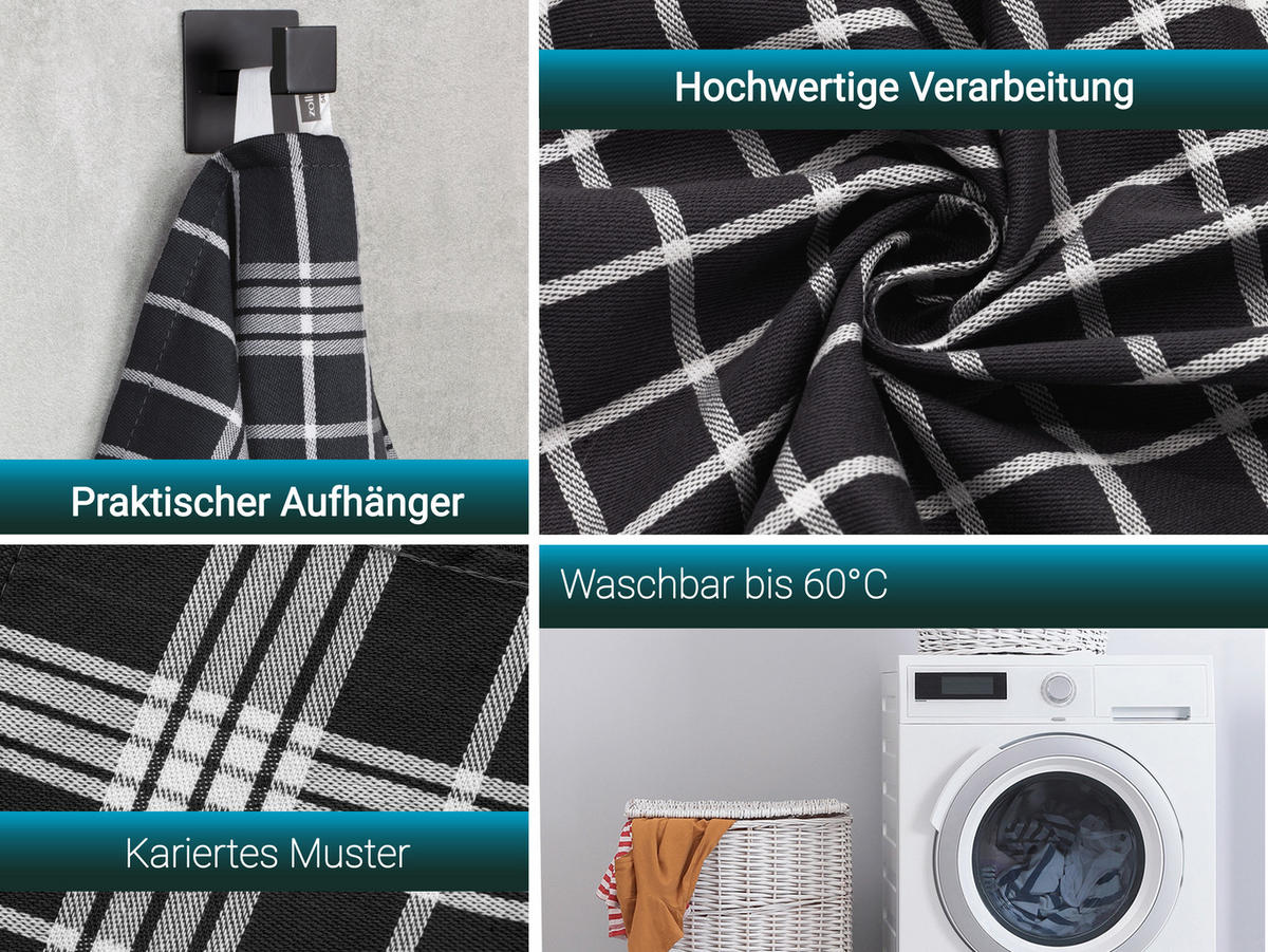 GESCHIRRTÜCHER, 5er-Set, 50x70 cm, 100% Baumwolle, Schwarz - Multicolor, Textil (50/70cm) - Zollner