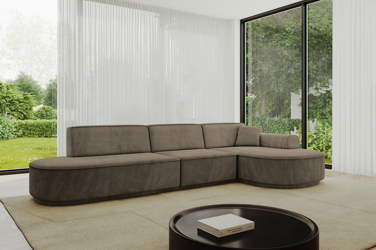 ECKSOFA Ottomane Rechts MARI-L2-v3 - 328x171x83 cm Dunkelbraun Velours - Dunkelbraun/Schwarz, Holzwerkstoff/Kunststoff (171/328cm) - ALTDECOR