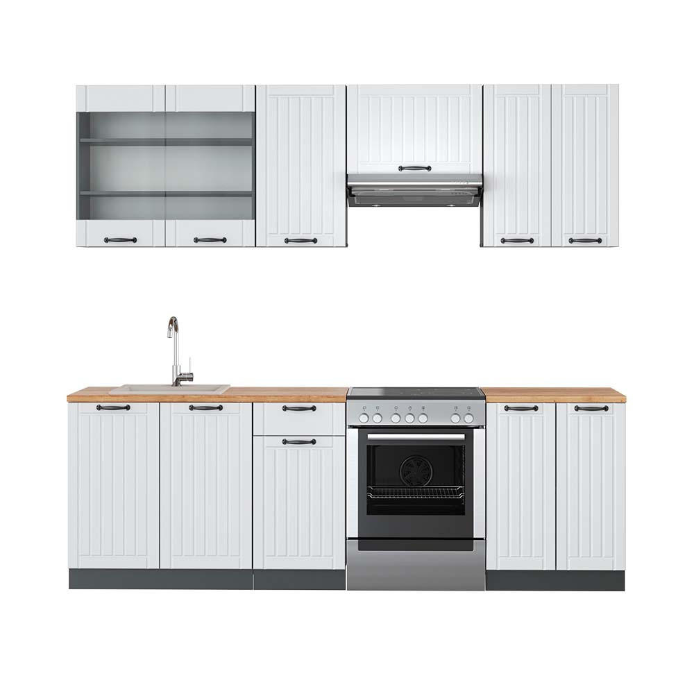 KÜCHENZEILE Fame-Line Weiß Landhaus/Anthrazit 240 cm, AP Eiche - Anthrazit/Creme, Holzwerkstoff (240/81.6/60cm) - Vicco