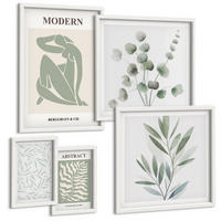 BILDER SET 5er Set - 50x50 cm & 20x30 cm & 40x60 cm Weißer Rahmen - Matisse entwirft Boho-Pflanzen - Weiß, Kunststoff (40/60cm) - TULUP