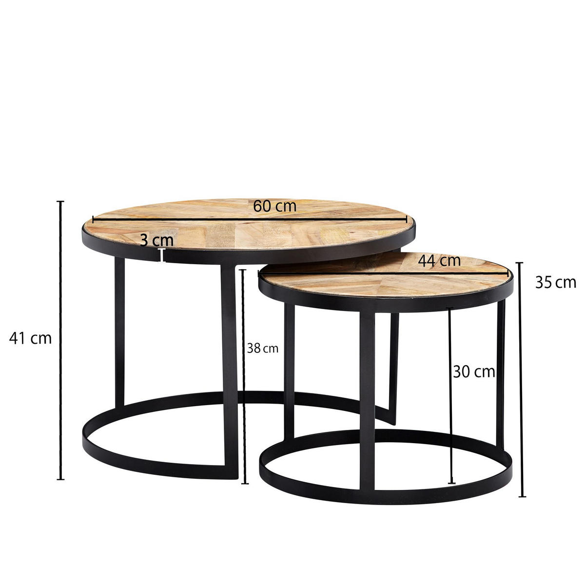 COUCHTISCH 2er Set Massivholz Metall Platzsparend Handgefertigt ESINO, Beige 60x60x40 cm - Beige/Schwarz, Holz/Metall (60/60/40cm) - KADIMA DESIGN
