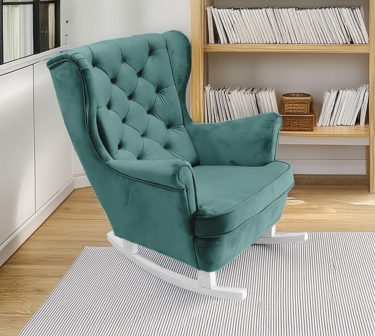 SCHAUKELSESSEL mit gepolstertem Sitz und Armlehnen, 102x81x95 cm, Grün_29854 - Weiß/Mintgrün, Holz/Textil (81/102/95cm) - DomoHome