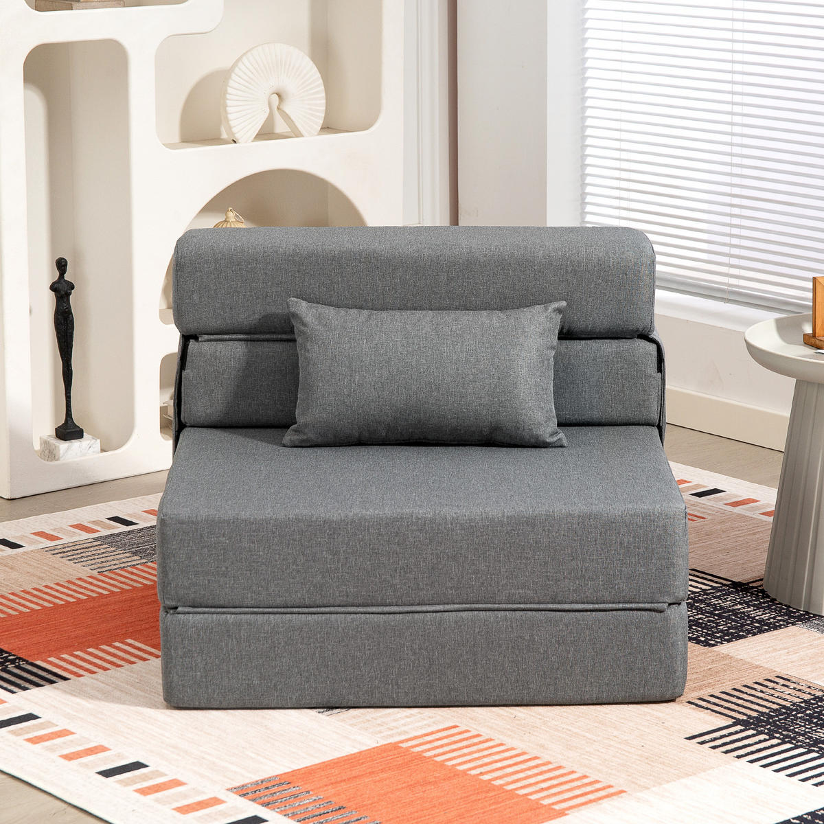 3 in 1 Schlafsessel, klappbares Schlafsofa mit Bettfunktion, Lendenkissen, Grau - Grau, Textil (80/15/210cm) - HOMCOM
