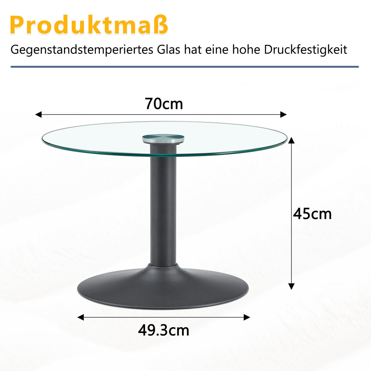 COUCHTISCH DE-37356 rund mit Glasplatte und Metallgestell Schwarz - Schwarz, Metall (70/70/45cm) - ComfortXL