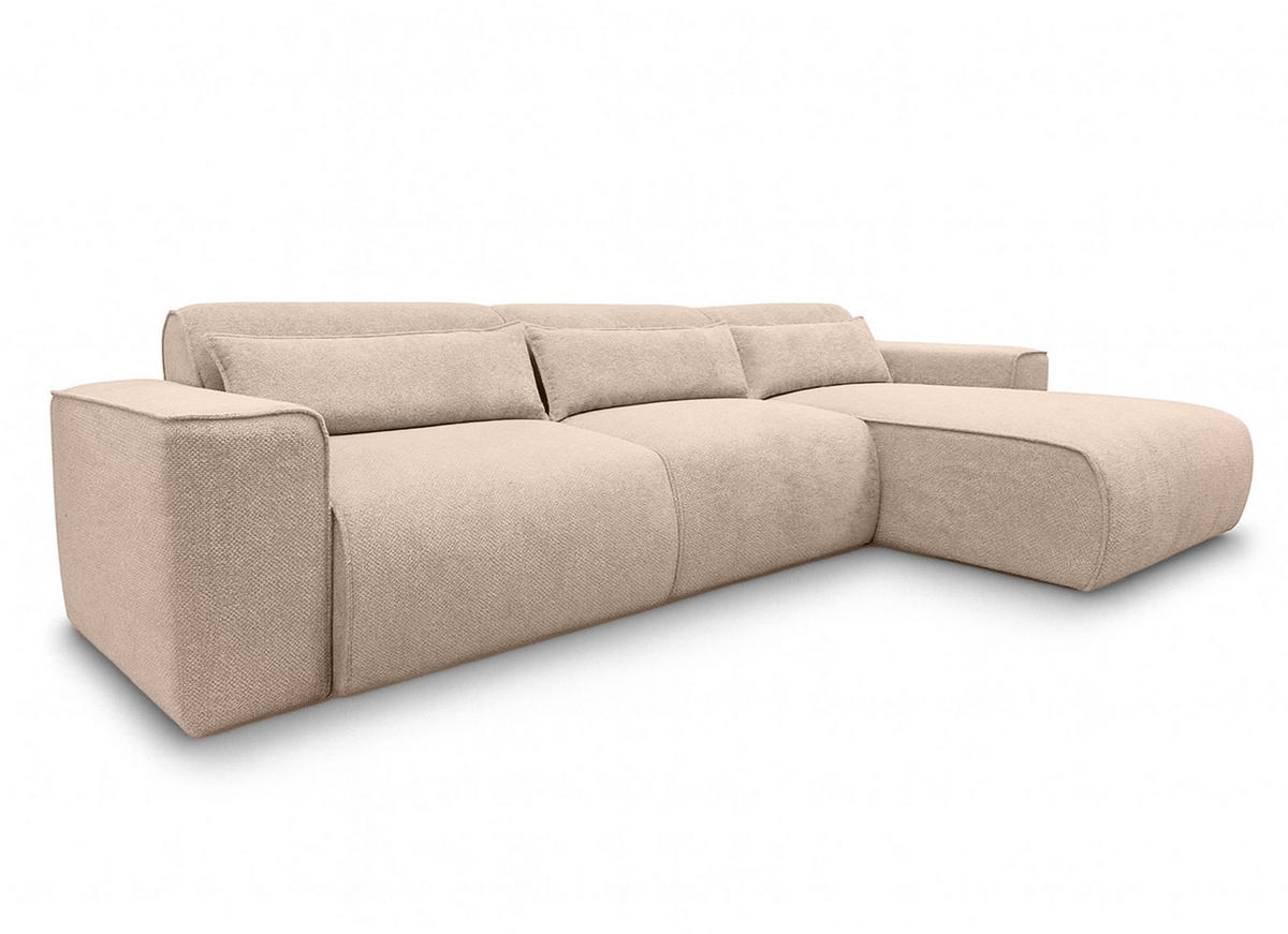 ECKSOFA L Form Ruyam Beige 310/165/78 cm – Schlaffunktion & Bettkasten R - Beige/Schwarz, Kunststoff/Textil (310/170cm) - AX Living