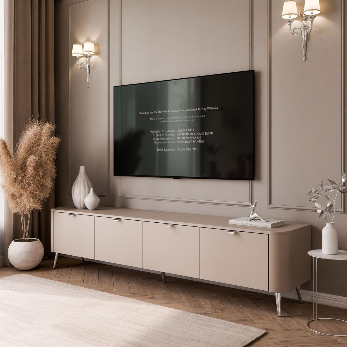 TV-SCHRANK CELESTE 200 cm mit Beleuchtung an den Silber Chrom Füßen - Kaschmir, Holzwerkstoff (200/46.5/40cm) - Lookway