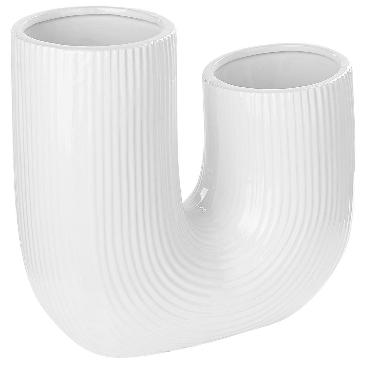 BLUMENVASE Steinzeug weiß Mitilini - Weiß, Keramik (23cm) - Beliani