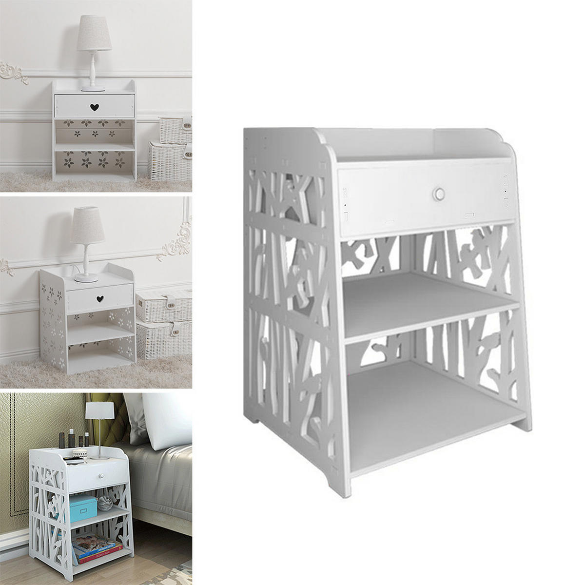 NACHTTISCH Schublade Fächer aus WPC-Platten in Weiß Elegentes und modernes Design Einfache Montage 40 x 30 x 50 cm - Weiß, Holzwerkstoff (40/50/30cm) - Livingandhome