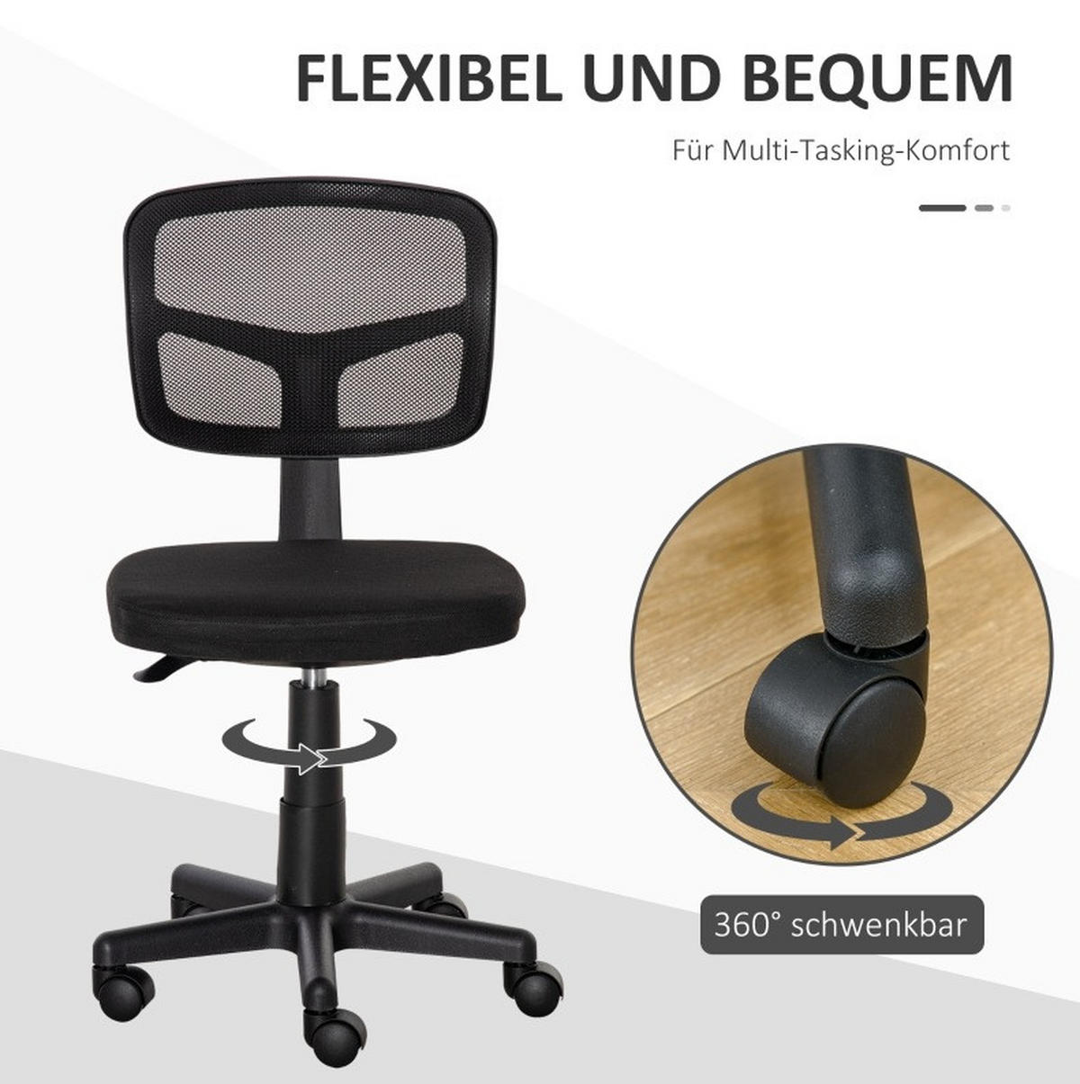 BÜROSTUHL in Schwarz 48x43x89,5 cm, höhenverstellbar, ohne Armlehnen und mit Rollen - Schwarz, Textil (43/89.5/48cm) - IVMEU