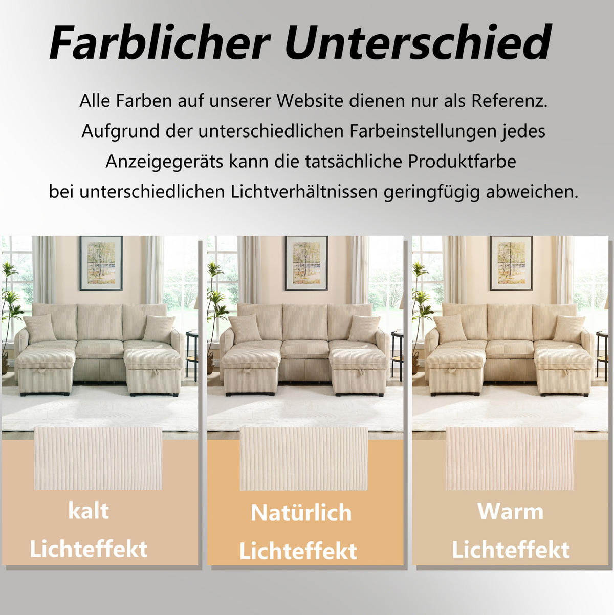 ECKSCHLAFSOFA 3-Sitzer Cord mit Stauraum und 2 Hocker Beige 188/186/86 cm - Beige, Textil (186/188cm) - Redom