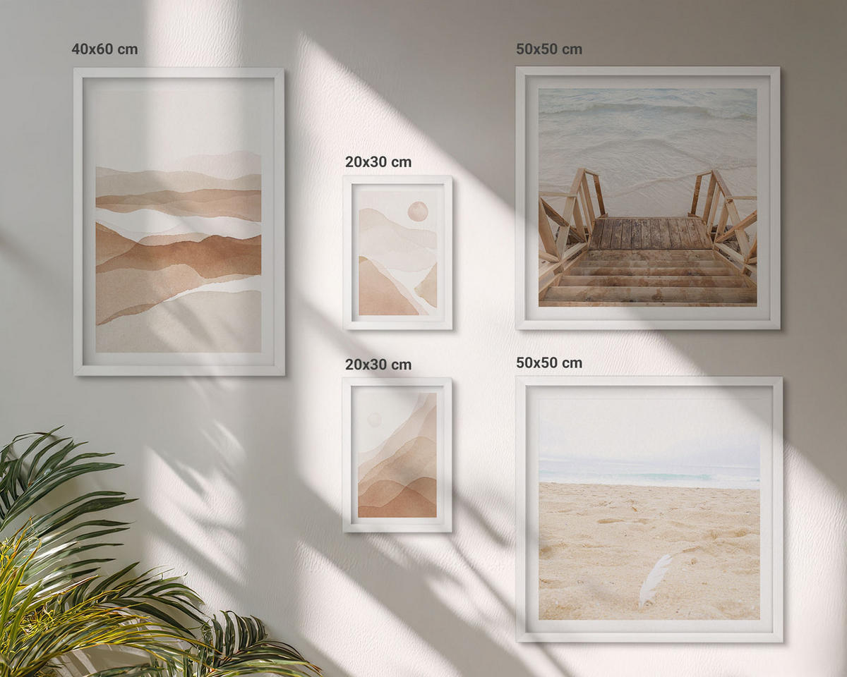WANDBILDER 5er-Set - 50x50 cm & 20x30 cm & 40x60 cm Weißer Rahmen - Abstrakte braune Landschaften - Weiß, Kunststoff (40/60cm) - ArtPrintCave