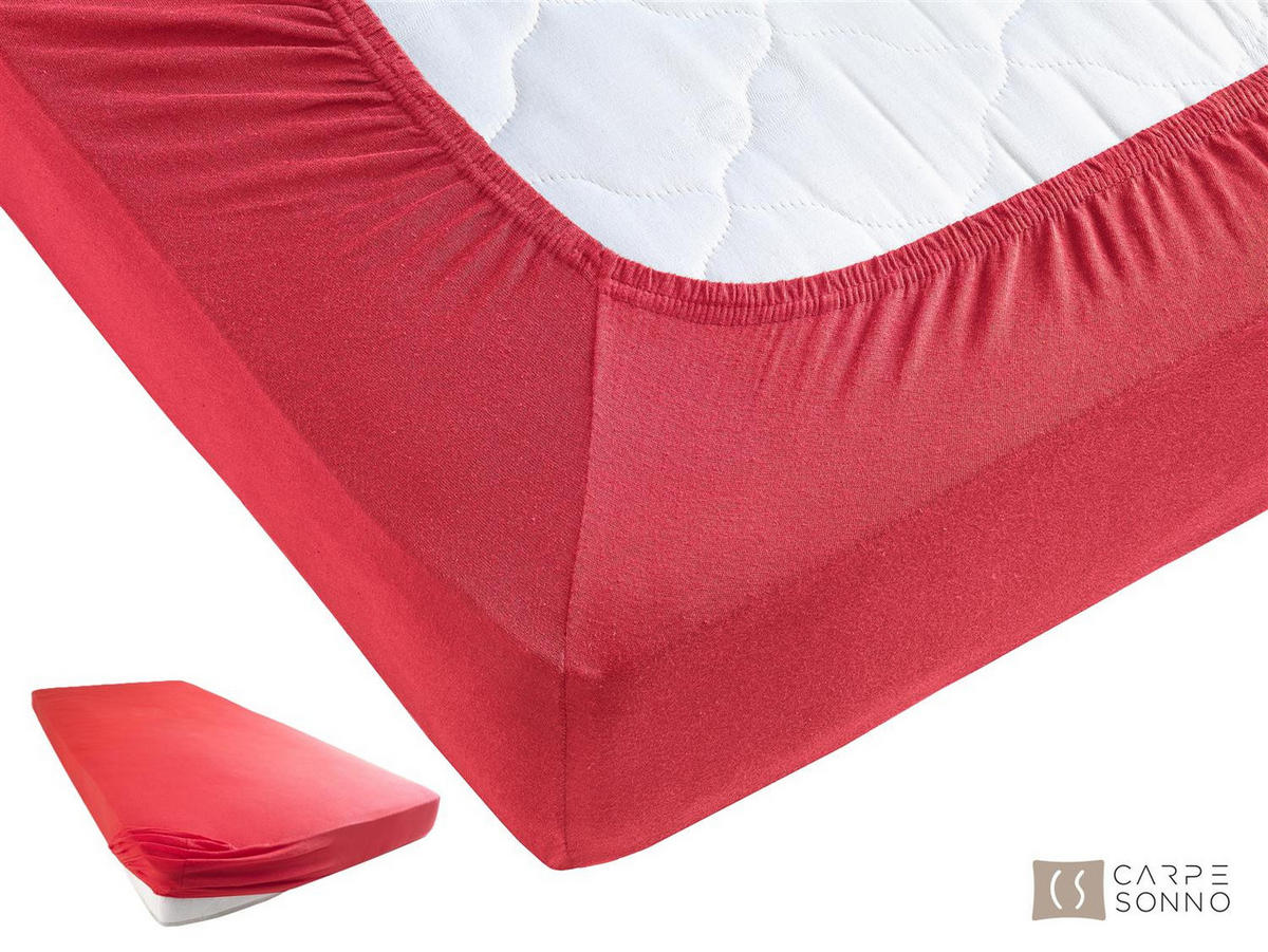 JERSEY-SPANNBETTLAKEN 180x200 cm aus 100% Baumwolle, Bettlaken Rot Uni - Rot, Textil (180/200cm) - Carpe Sonno