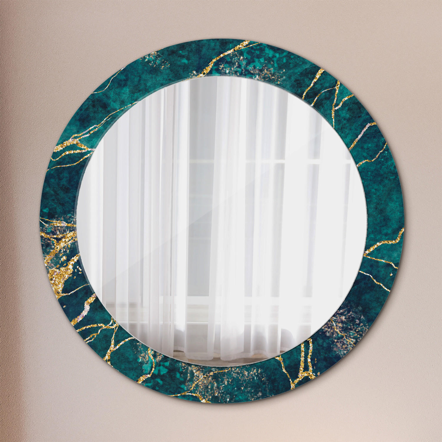 SPIEGEL Ø70 cm Rund mit Aufdruck - Türkis, Glas (70/70/0.4cm) - TULUP
