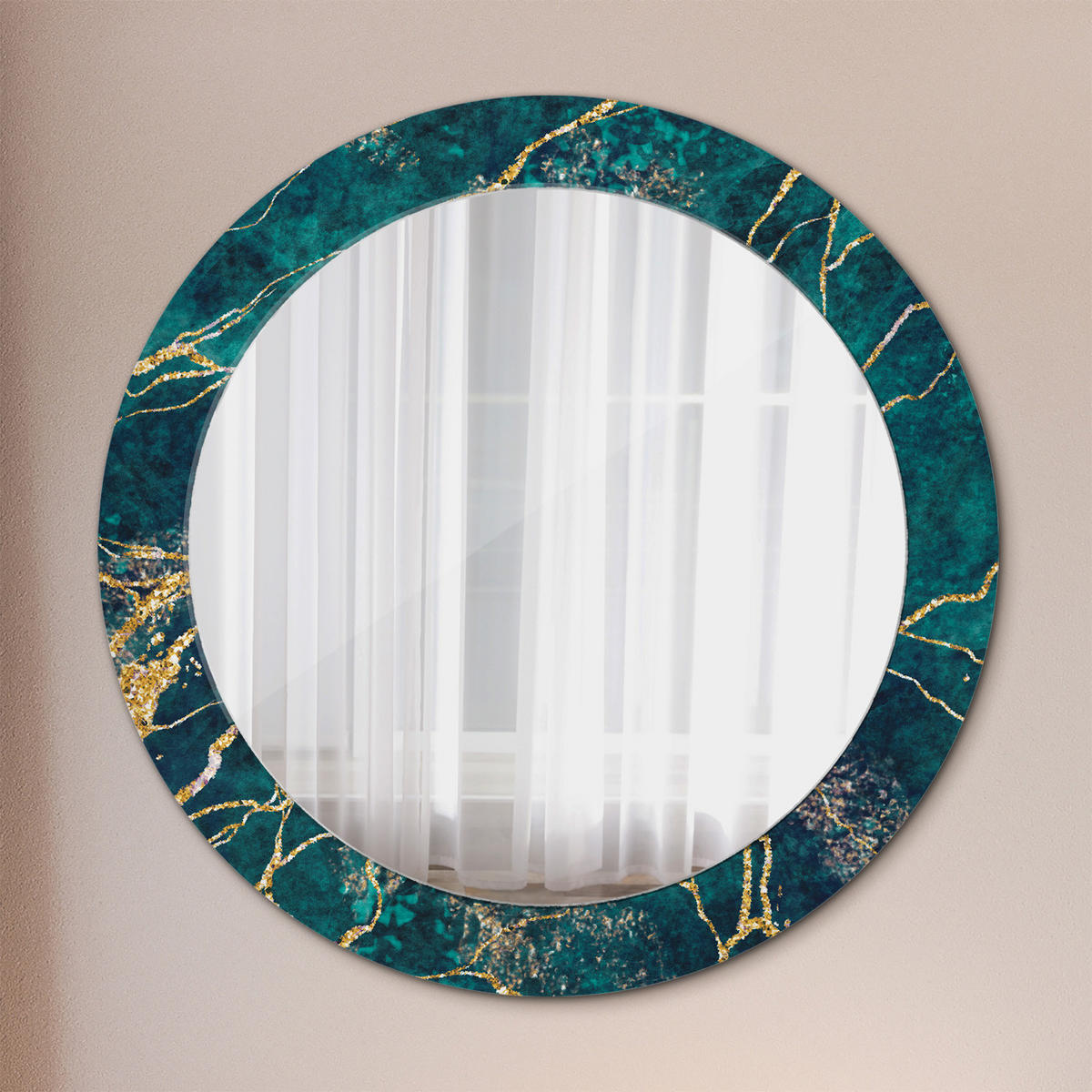 SPIEGEL Ø70 cm Rund mit Aufdruck - Türkis, Glas (70/70/0.4cm) - TULUP