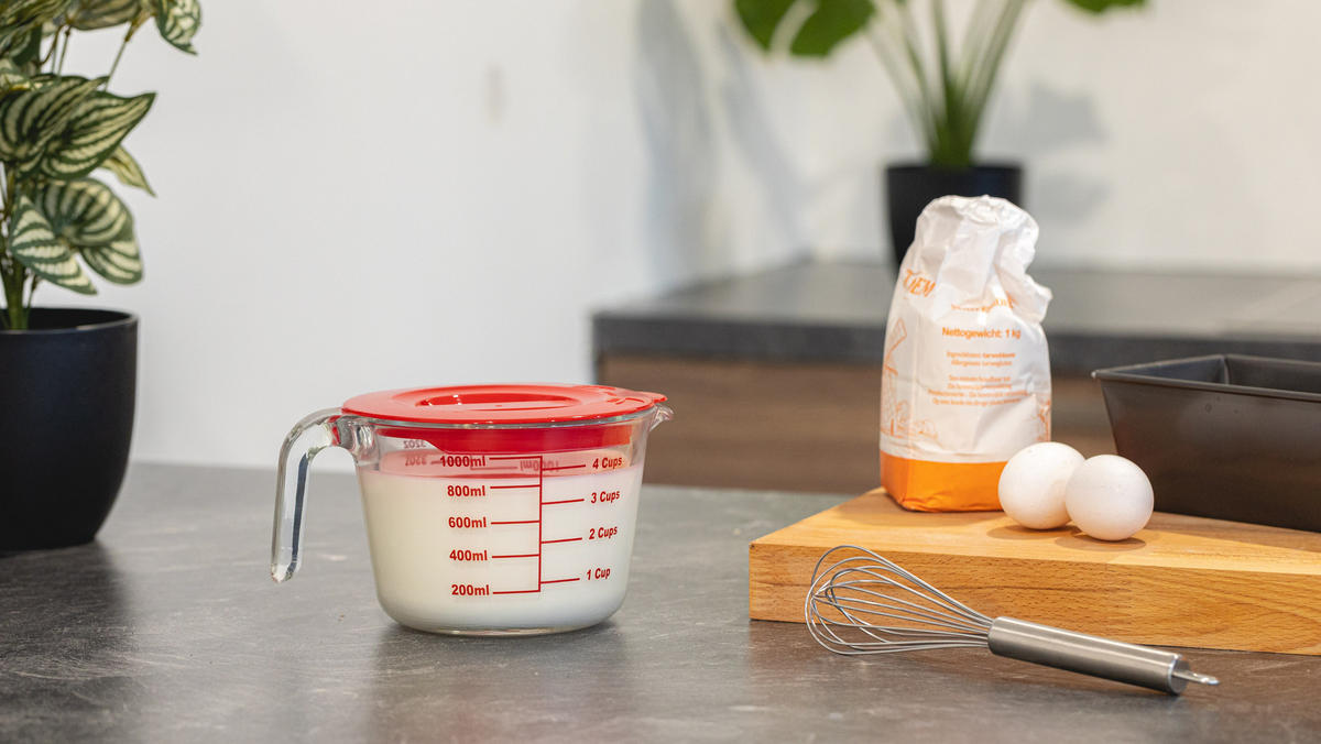 MESSBECHER Set (500 ml & 1 Liter) - mit Deckel - hitzebeständiges Glas - Rot, Glas (0.1L) - Sareva
