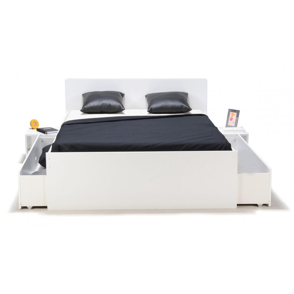 DOPPELBETT ZENIA / BETT 160x200 + 2 Konsolen + 2 Schubladen - Weiß - Weiß, Holzwerkstoff (160/200cm) - Weber Industries