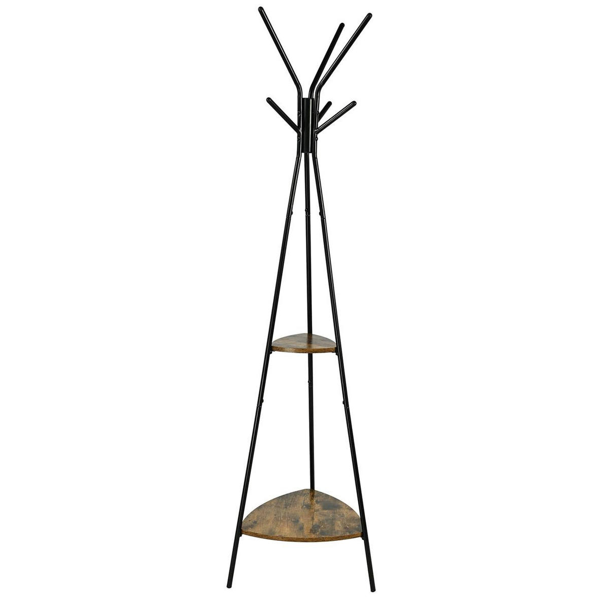 KLEIDERSTÄNDER Holzwerkstoff Metall Dunkelbraun Schwarz mit 2 Ablagen 179×49,5 cm - Dunkelbraun/Schwarz, Holzwerkstoff/Metall (49/179/49cm) - Begryf