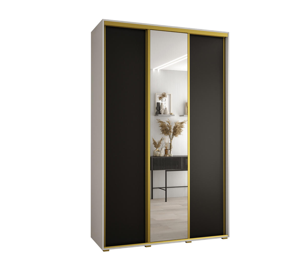 SCHWEBETÜRENSCHRANK 235,2/150/45 3-türig - Goldfarben/Schwarz, Holz/Metall (150/235/45cm) - Abiks Möbel