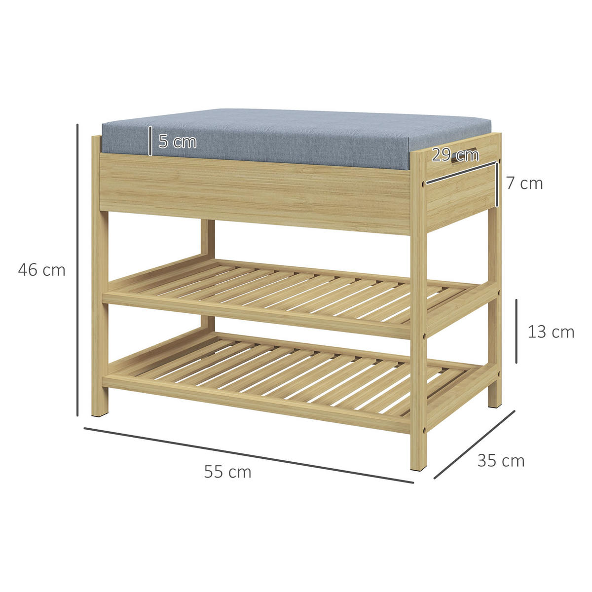 SCHUHBANK mit 2 Etagen, Schublade, für 4 Paar Schuhe, für Flur, Bambus, Natur - Naturfarben, Kunststoff (35/46/55cm) - HOMCOM