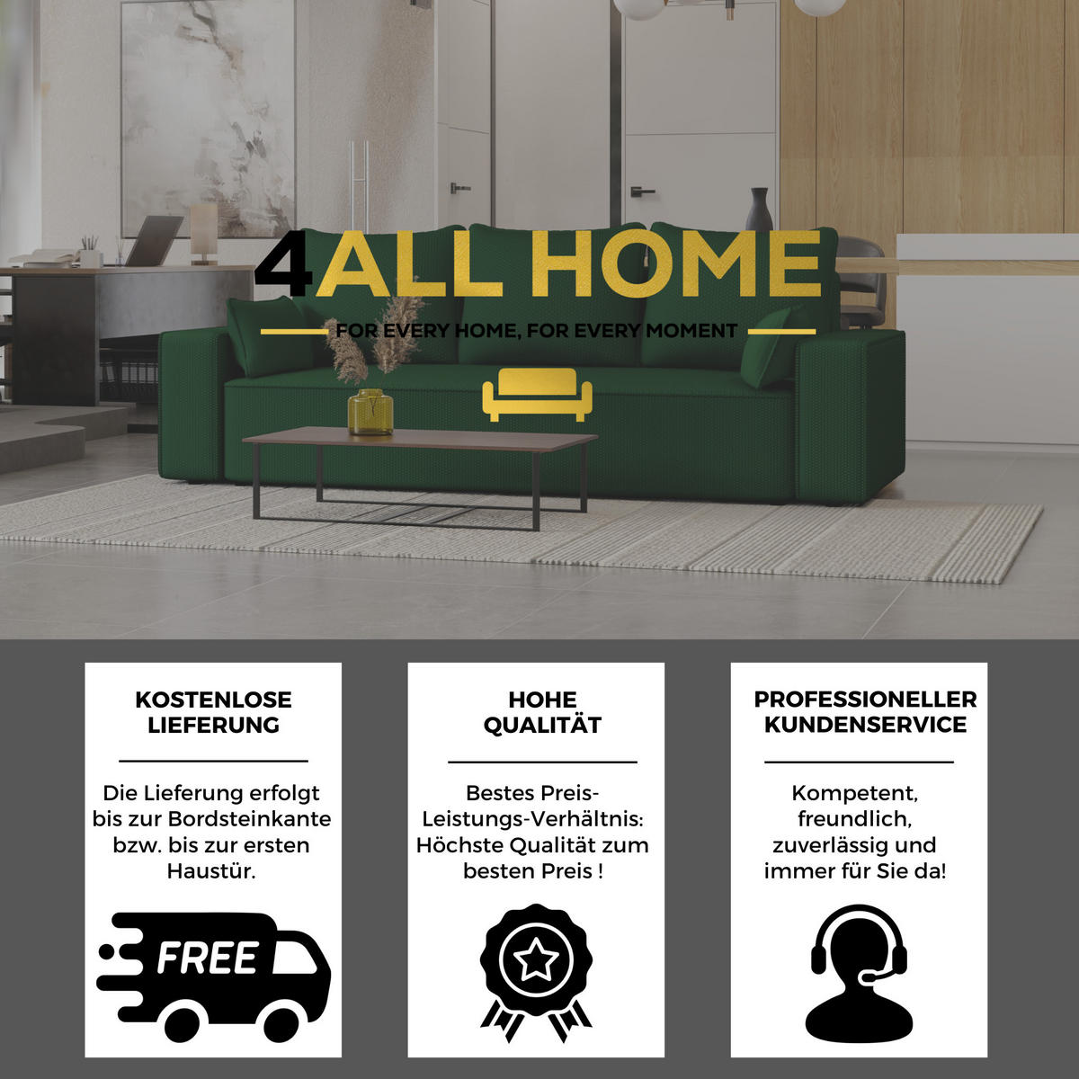 SOFA Vens mit Bettkasten und Schlaffunktion, Cordstoff - Grün, Holzwerkstoff (242/85/95cm)