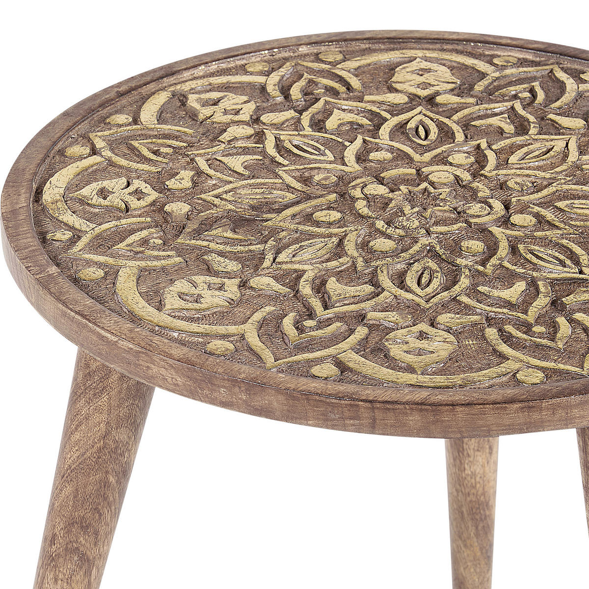 BEISTELLTISCH 2er-Set Mangoholz dunkelbraun/gold rund Ranja - Dunkelbraun/Goldfarben, Holz (37/37/37cm) - Beliani