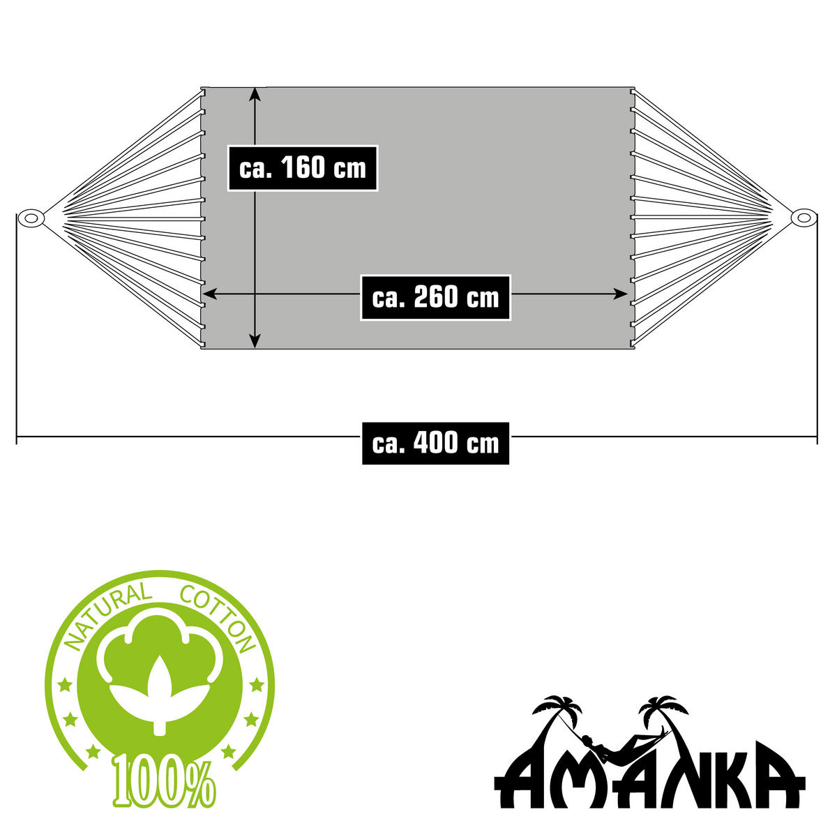 XXL-HÄNGEMATTE für 2 Personen bis 150kg, 200/120 cm, bunt - Multicolor, Textil (160/2.5/260cm) - Amanka