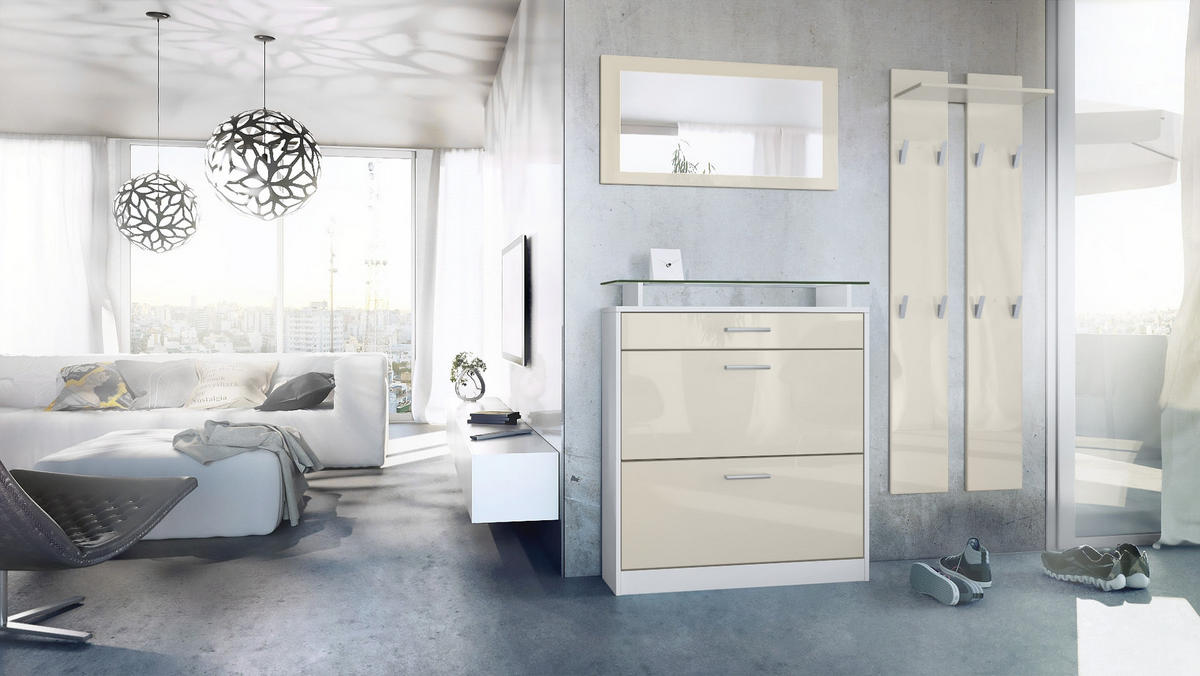 GARDEROBE Loret Front in Creme Hochglanz - Creme, Holzwerkstoff (180/200/23cm) - Vladon