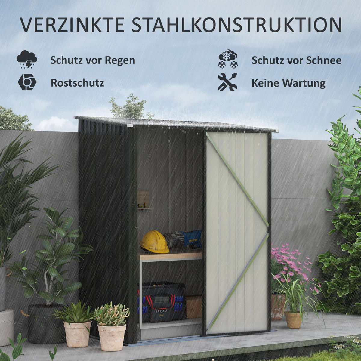 GERÄTEHAUS mit Pultdach, 1,34 m² Gartenhaus, Geräteschuppen, Stahl, Schwarz - Schwarz, Metall (94.5/196/161.5cm) - Outsunny
