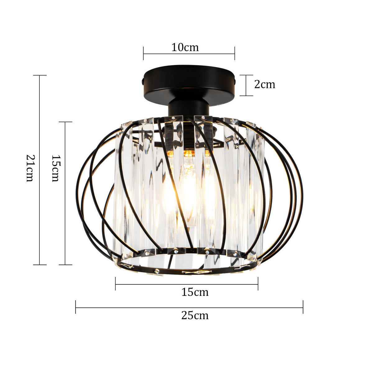 DECKENSTRAHLER Flammel 21/25/25 cm - Schwarz, Metall (21/25/25cm) - ZMH