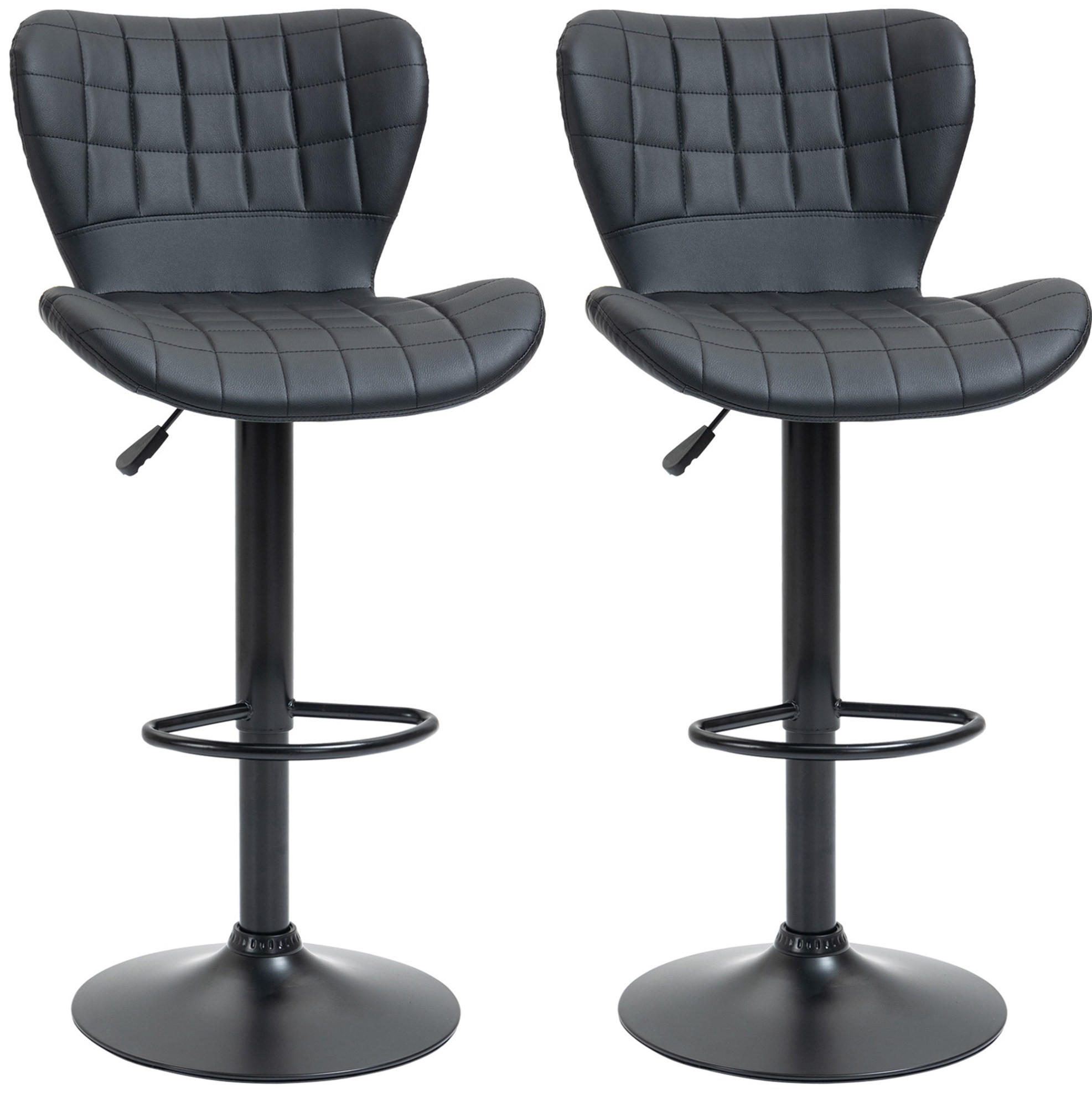 BARHOCKER 2er-Set höhenverstellbar drehbar 57 x 58 x 87-107 cm Kunstleder Schwarz - Schwarz, Metall (51.5/109/47cm) - Meubliv