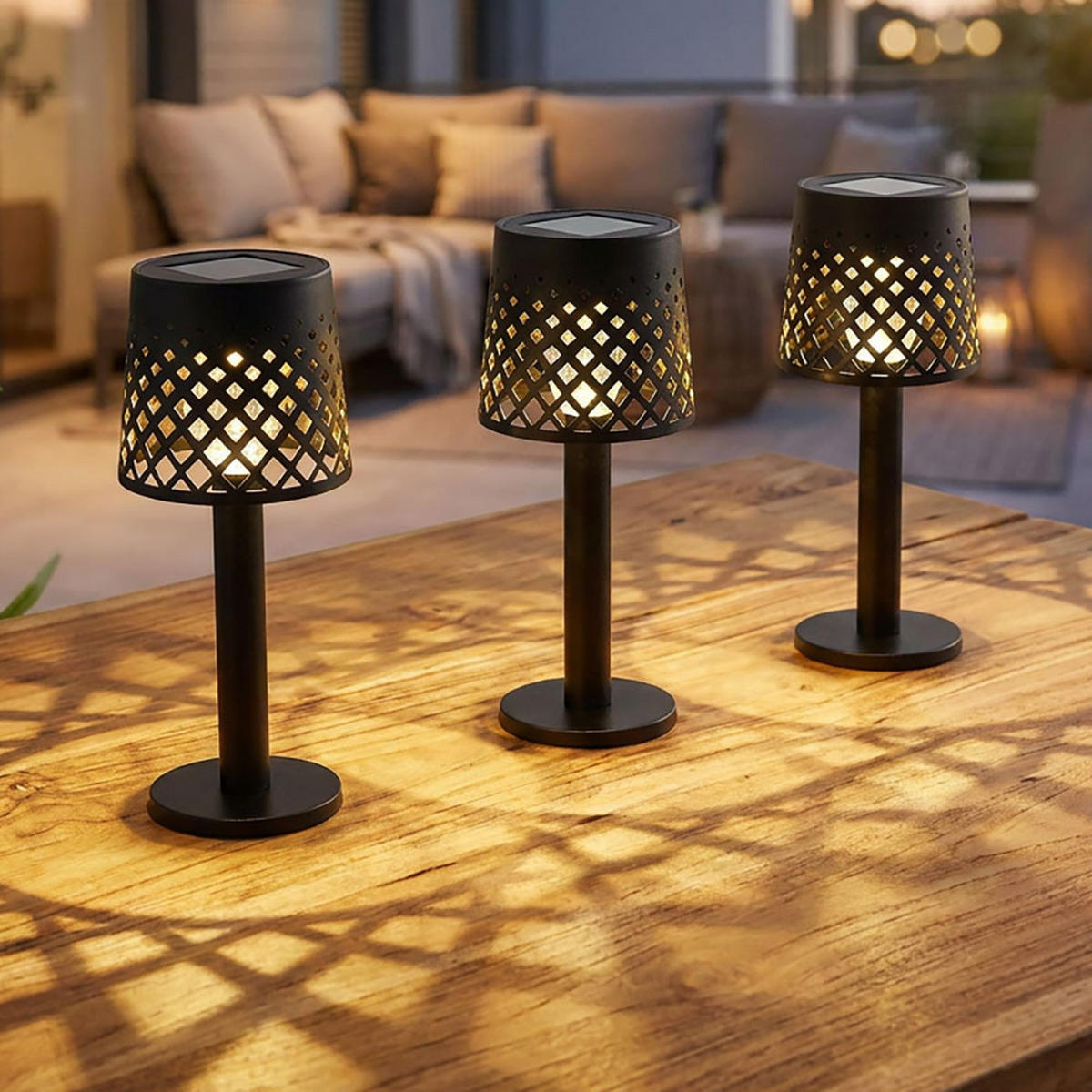 3X LED AUSSENLEUCHTE Schwarz Matt Dekorstanzungen - Schwarz, Kunststoff (9/9/21cm) - Globo Lighting