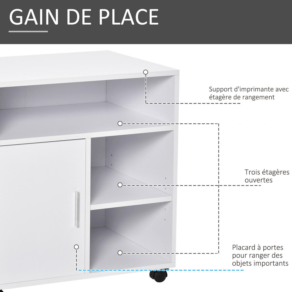 ROLLCONTAINER DE-14506 mit Schrank und 3 Fächern Weiß - Weiß, Holzwerkstoff (50/65/60cm) - ComfortXL