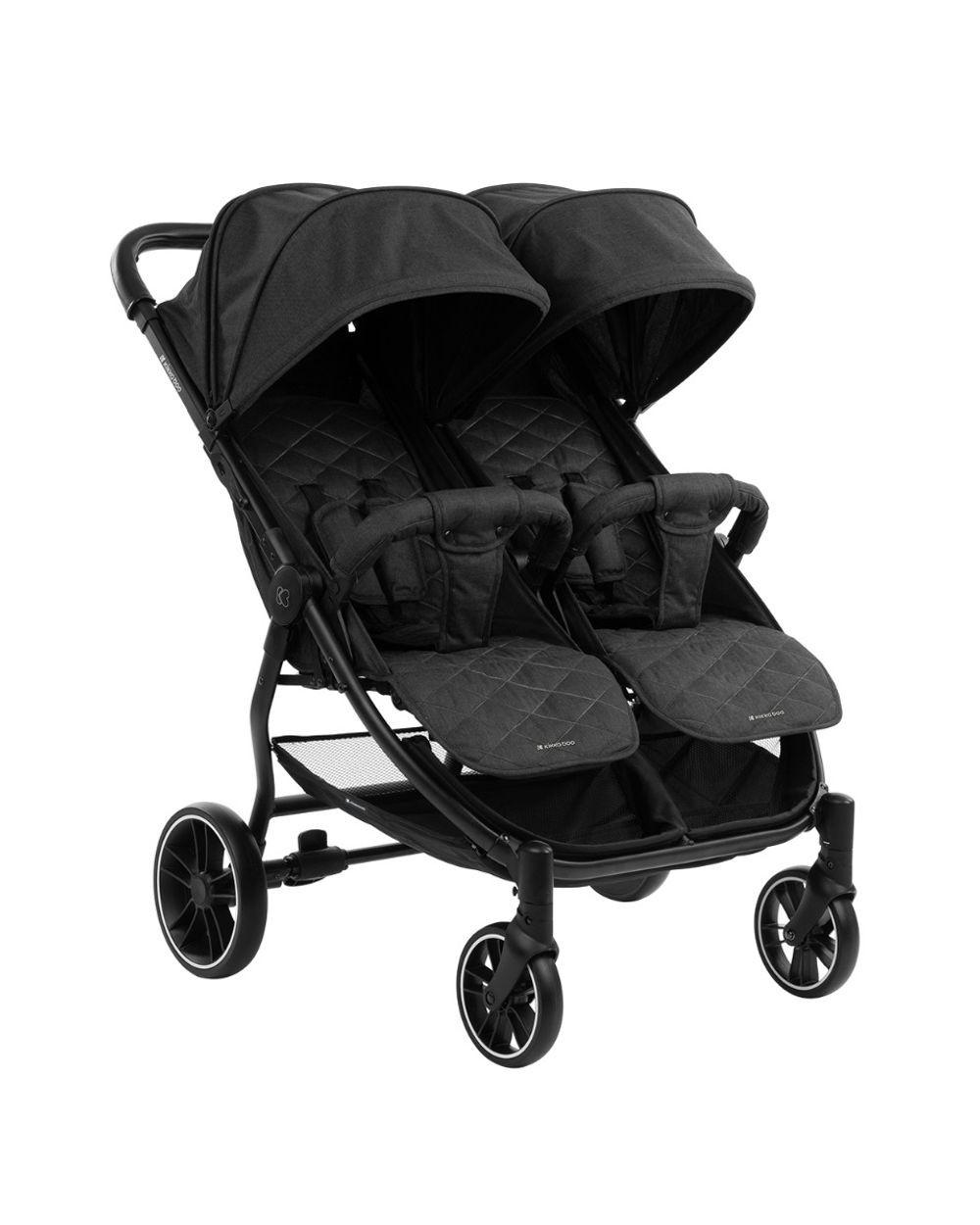 GESCHWISTERKINDERWAGEN Happy 2 black faltbar, Regenschutz, Fußsack, gefedert - Schwarz, Metall (79/73/104cm) - Kikka boo