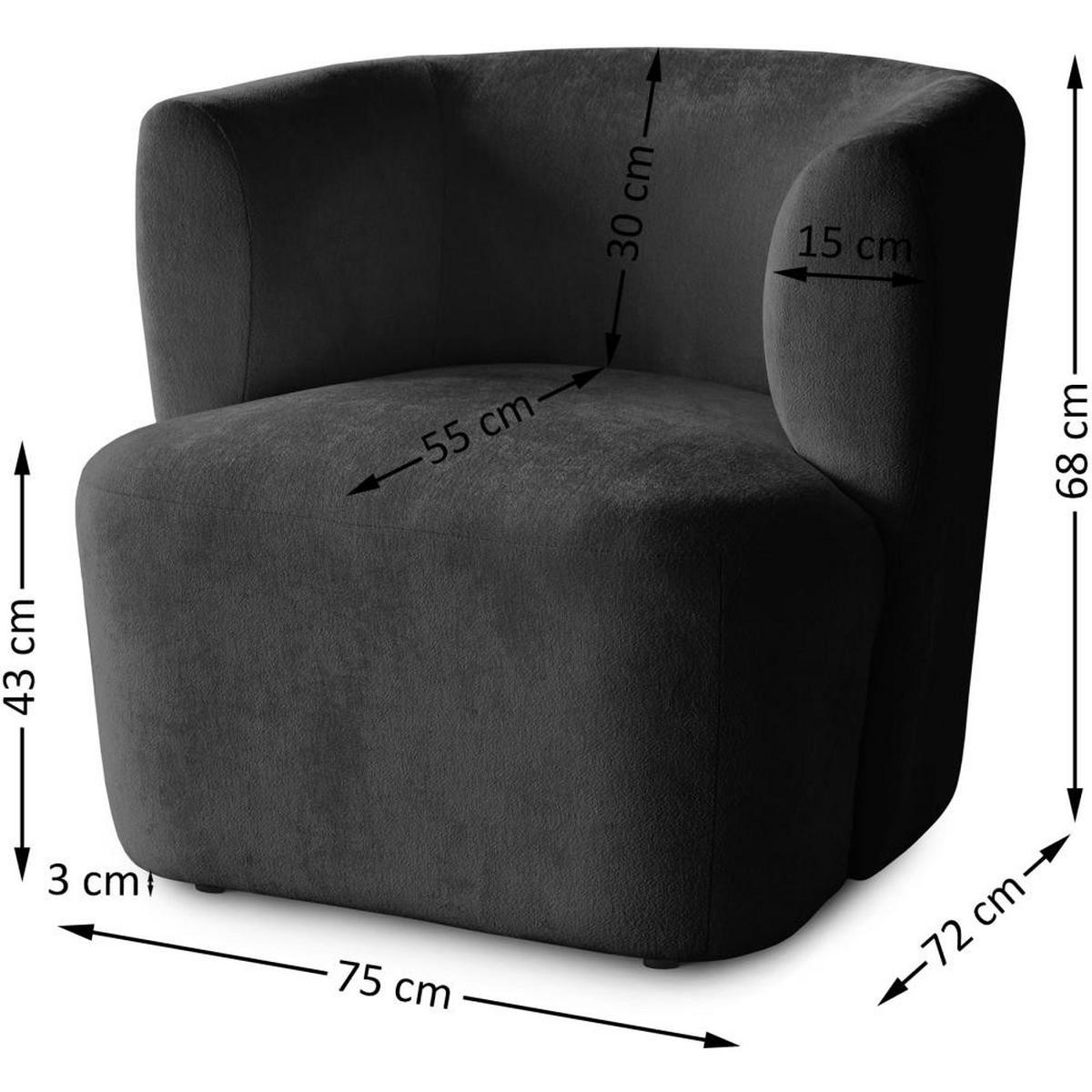 SESSEL Nori schwarz velour - Schwarz, Kunststoff/Textil (75/68/72cm) - Beautysofa