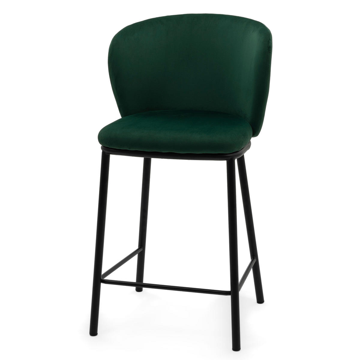 BARHOCKER BARI gepolsterter mit Steppung - grün - Samt Velour - Schwarz/Grün, Textil/Metall (55/94/57cm) - NEW HOME