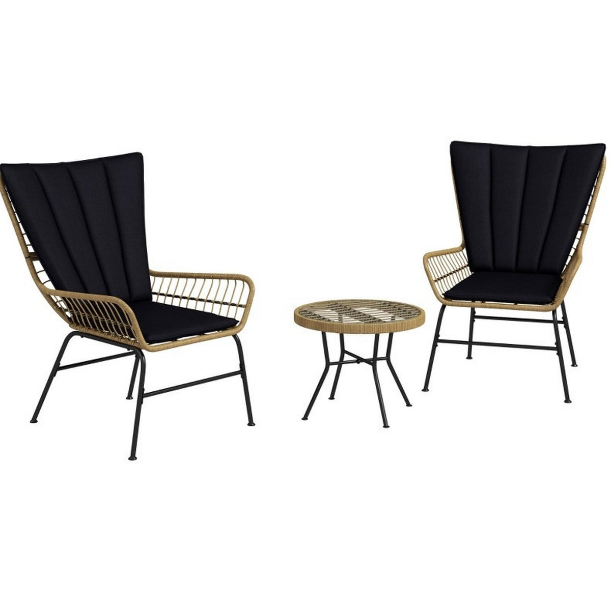 GARTENMÖBEL-SET 78/68/95 cm schwarz aus Rattan mit Tisch und Kissen - Schwarz, Naturmaterialen - OKWISH