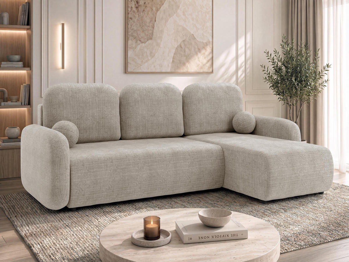 ECKSCHLAFSOFA Gizefa - Beige/Schwarz, Holz/Kunststoff (233/147cm) - MIRJAN24