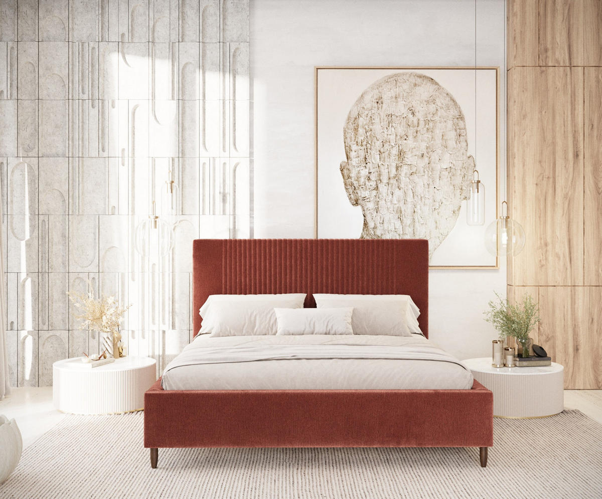 POLSTERBETT Etero Kupfer 120/200 cm im Chenille-Stoff - Wengefarben/Naturfarben, Holz/Holzwerkstoff (120/200cm) - Maison de Reve
