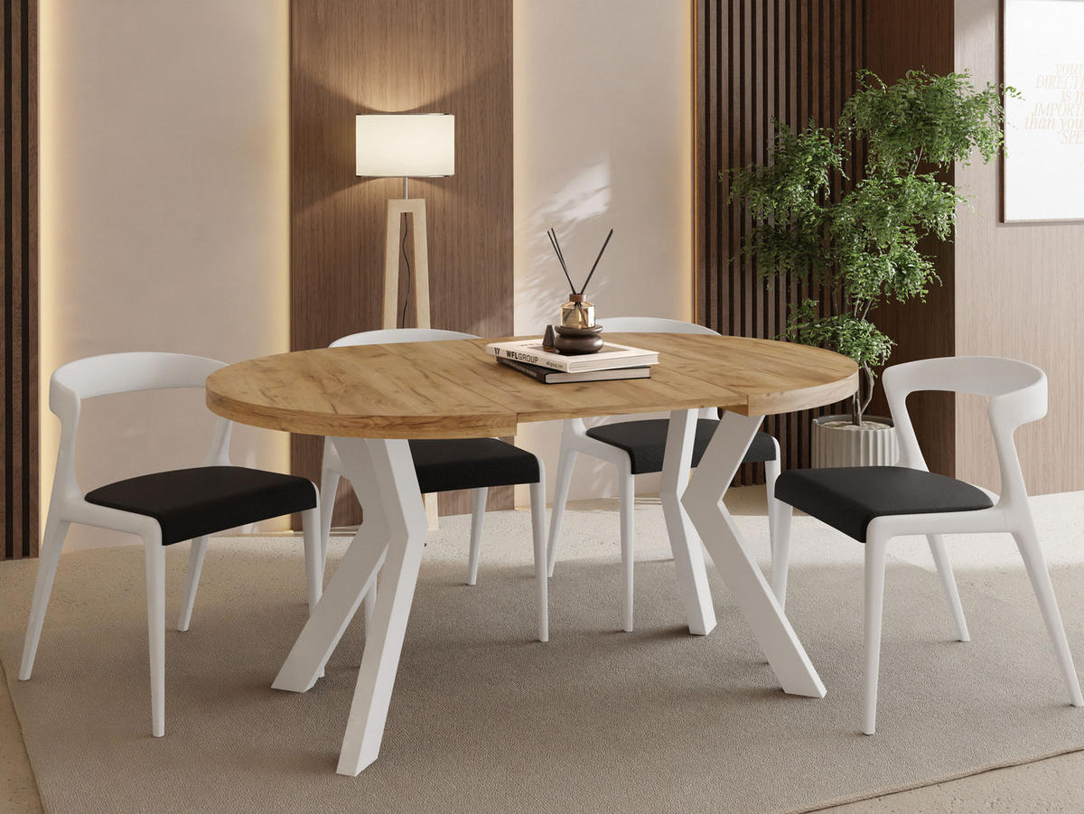 ESSTISCH Savio Weiß rund ausziehbar verlängerbar, Eiche Braun 80-130/80/77 cm - Eiche Wotan/Weiß, Holz/Holzwerkstoff (80/80/77cm) - WFL GROUP