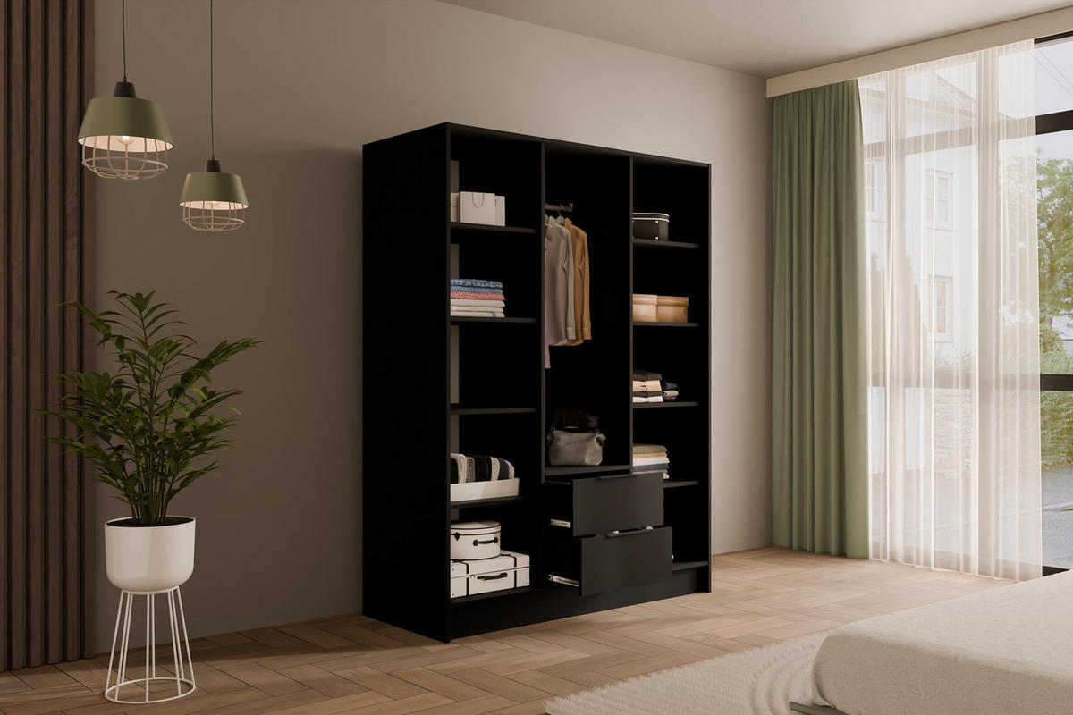 KLEIDERSCHRANK NELIA - 150 cm - Schwarz/Eiche Artisan, Holzwerkstoff (150/200/51cm) - ALTDECOR