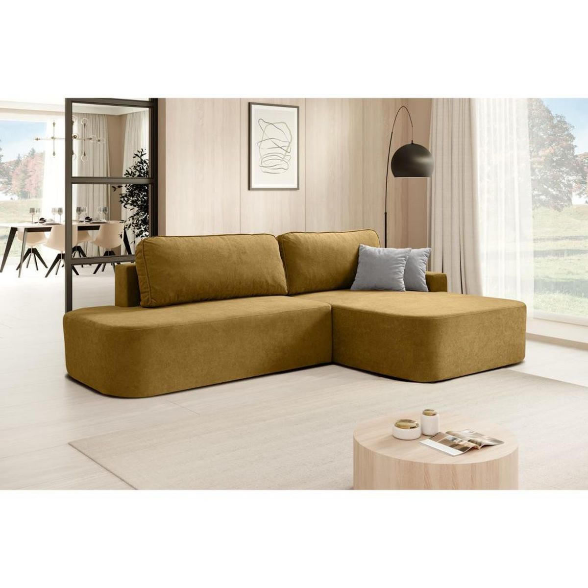 ECKSCHLAFSOFA Gavi gelb velours rechts - Gelb, Textil (269/171cm) - Beautysofa