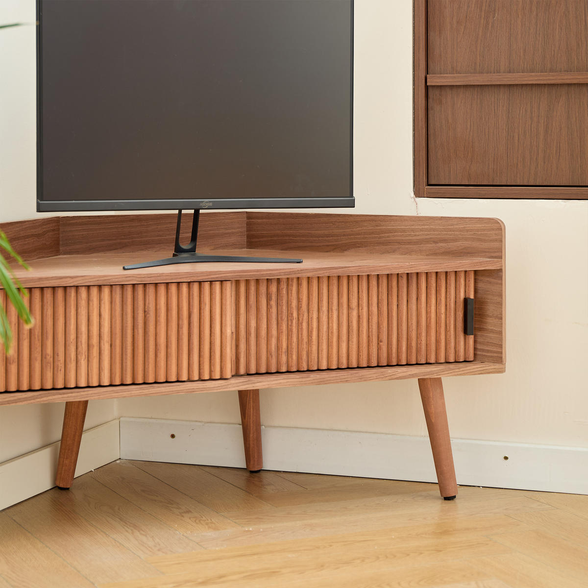 ECK-TV-SCHRANK Nussbaumholz Dunkelbraun 94 x 38 x 47 cm - Dunkelbraun, Holz (94/47/38cm) - Nordlys