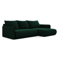 ECKSOFA mit Schlaffunktion Samt Stoff Grün - Dunkelgrün/Schwarz, Kunststoff/Textil (240/148cm) - LaMiaSofa
