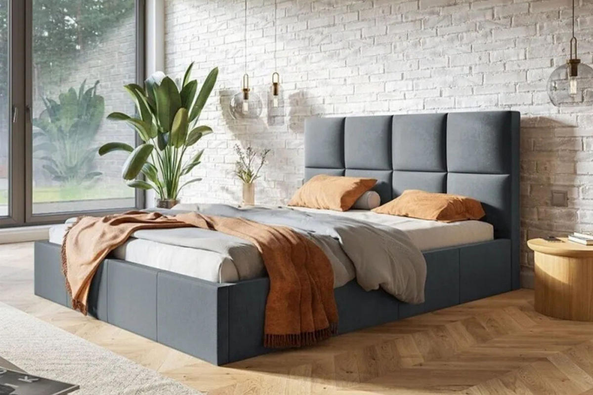 POLSTERBETT SLIM mit Kopfteil, 180x200 cm mit Bettkasten und Lattenrost aus Holz, Velourstoff, Farbe: Dunkelgrau - Dunkelgrau, Holz/Kunststoff (180/200cm) - Sepro Meble