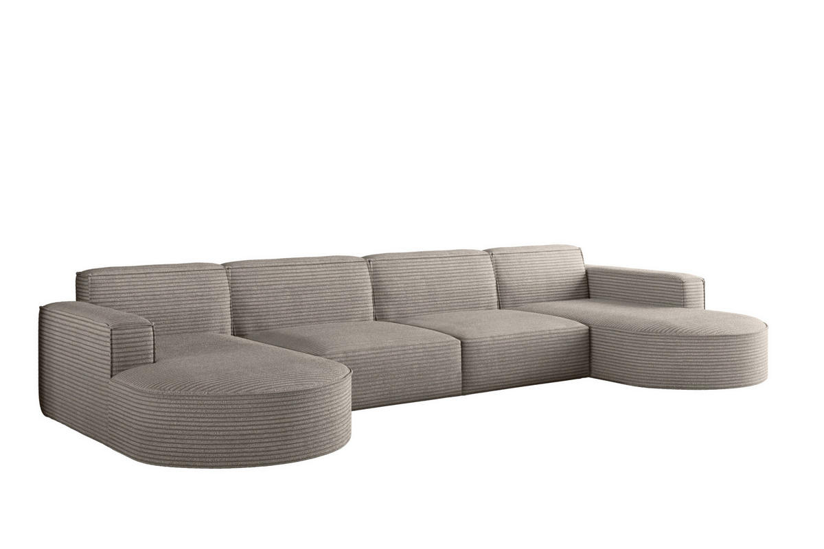 ECKSOFA U-Form XL Designer MODENA stoff Dicker Cord Poso Hellbraun - Hellbraun, Holz (165/382cm) - Kaiser Möbel