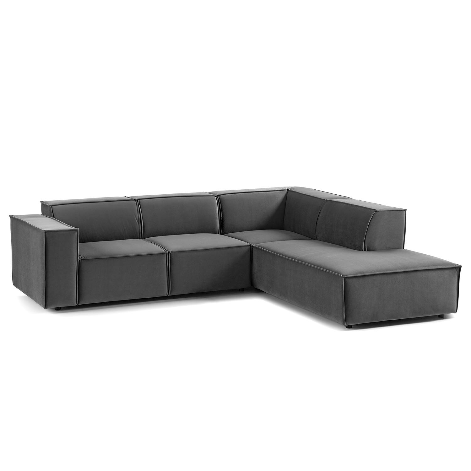 ECKSOFA mit Ottomane - Schwarz/Grau, Kunststoff/Textil (260/234cm) - home24
