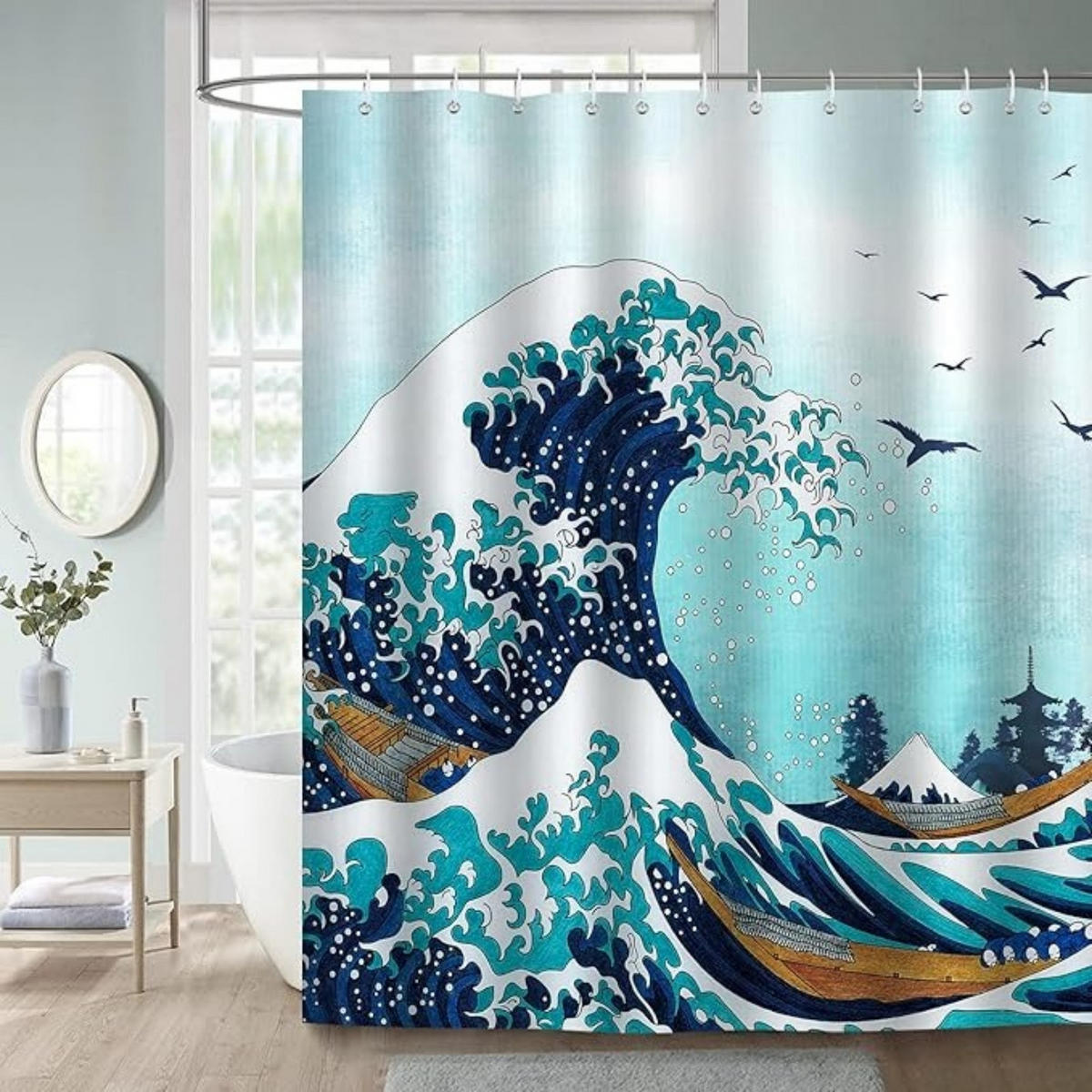 DUSCHVORHANG Polyester waschbar Badezimmer mit Haken für Badewanne - Blau, Textil (180/180cm) - MCBOSON